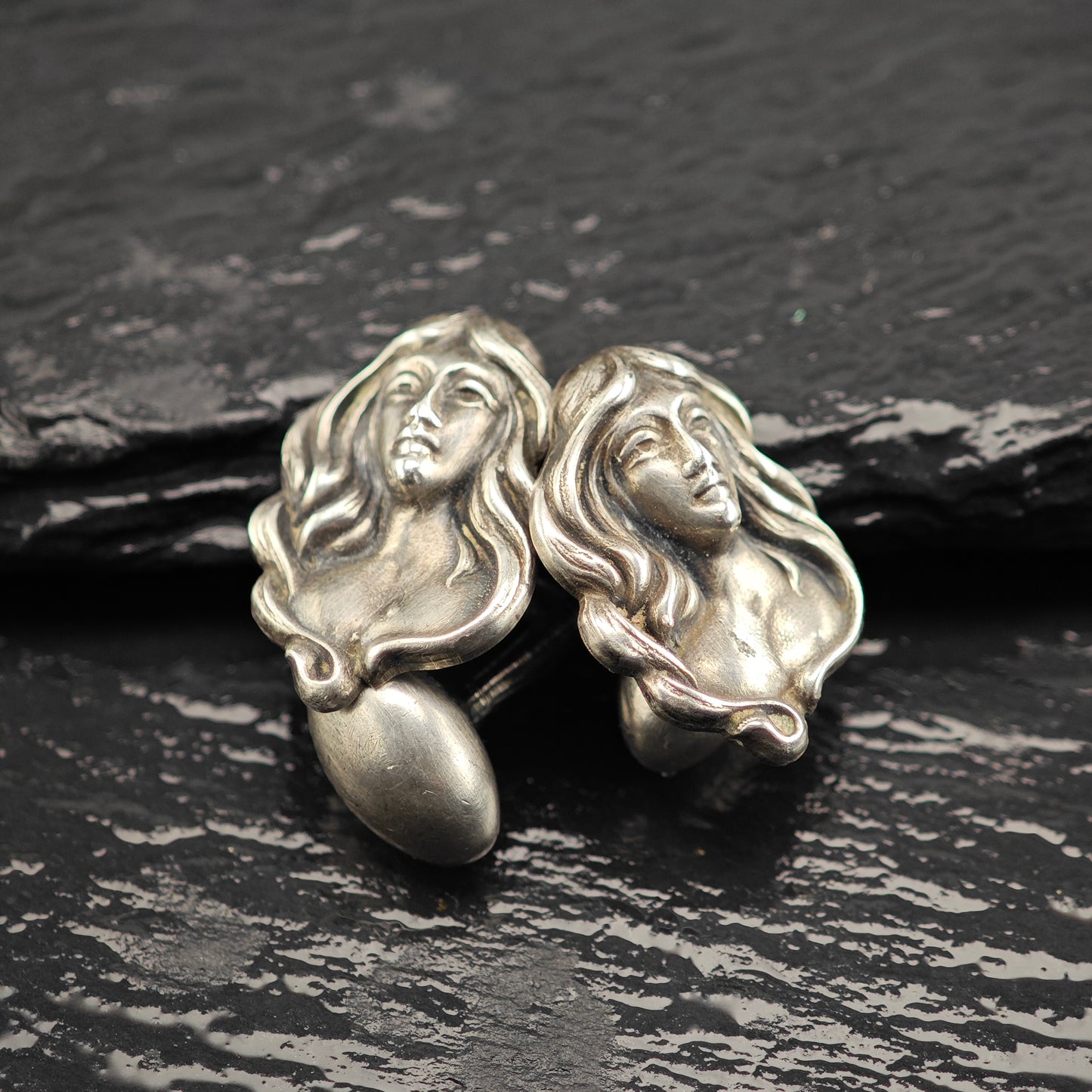 Vintage Art Nouveau Repousse Maiden Cufflinks Sterling Silver MISC0347