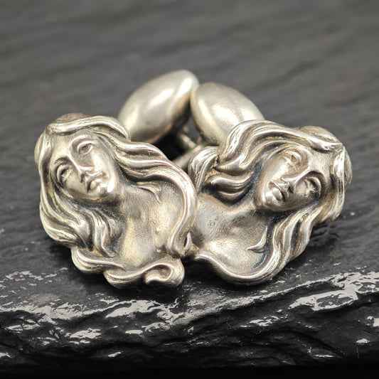Vintage Art Nouveau Repousse Maiden Cufflinks Sterling Silver MISC0347