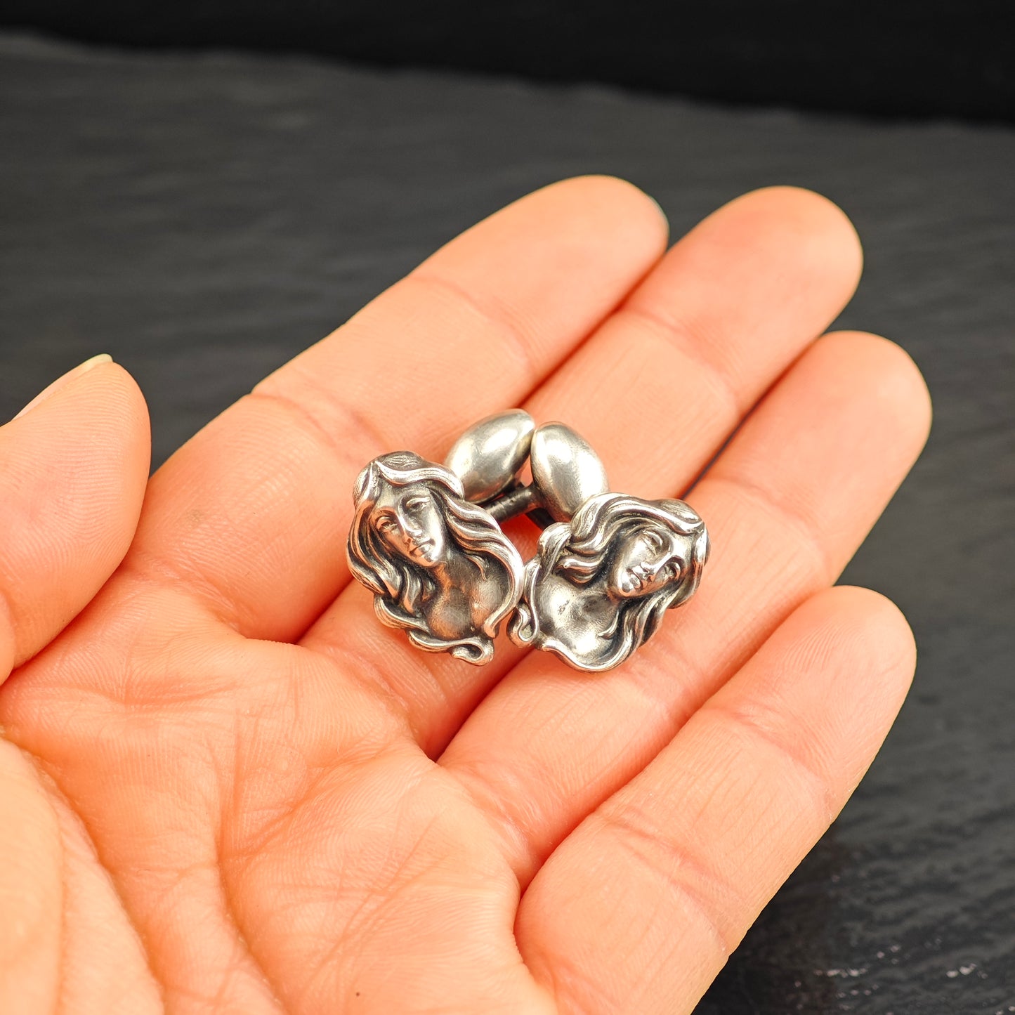 Vintage Art Nouveau Repousse Maiden Cufflinks Sterling Silver MISC0347
