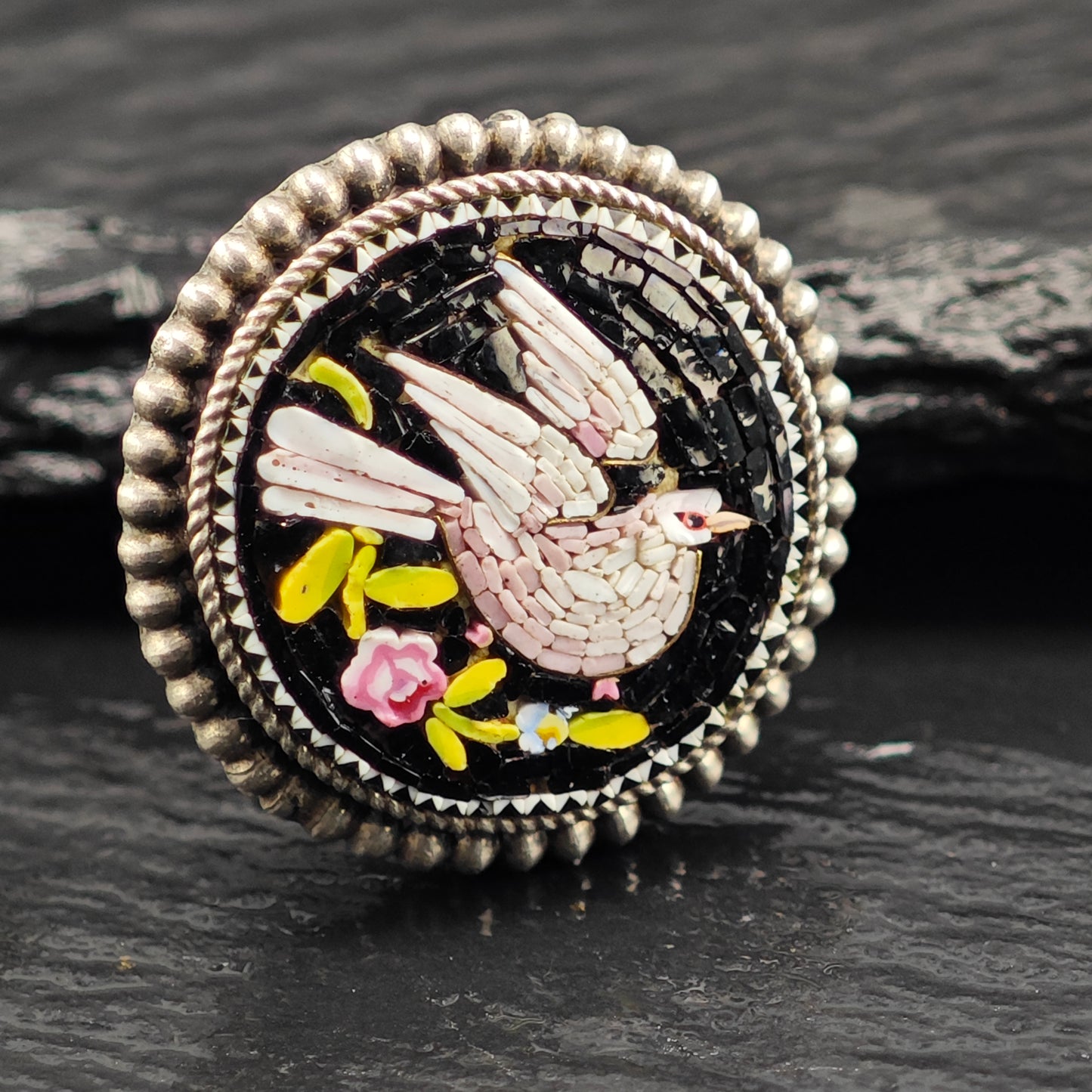 Antique Micro-Mosaic Dove Cufflinks or Buttons Sterling Silver MISC0348
