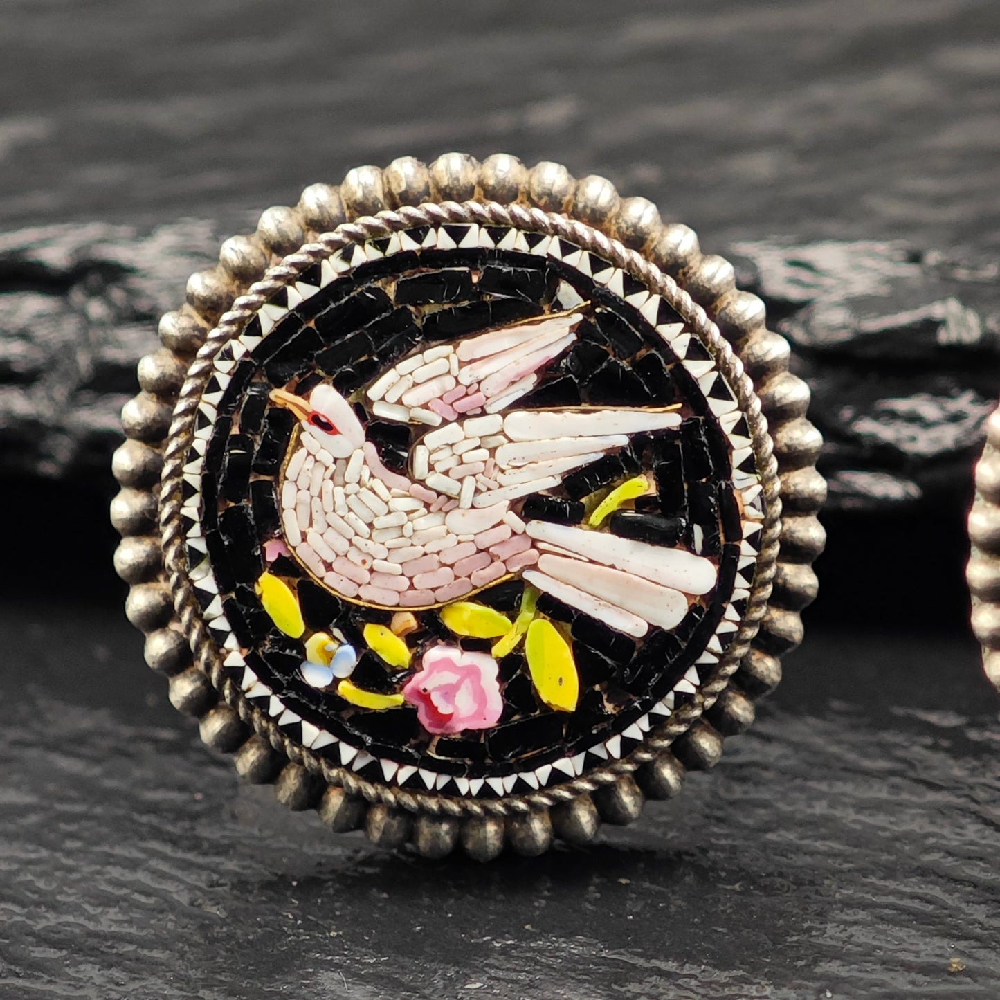Antique Micro-Mosaic Dove Cufflinks or Buttons Sterling Silver MISC0348