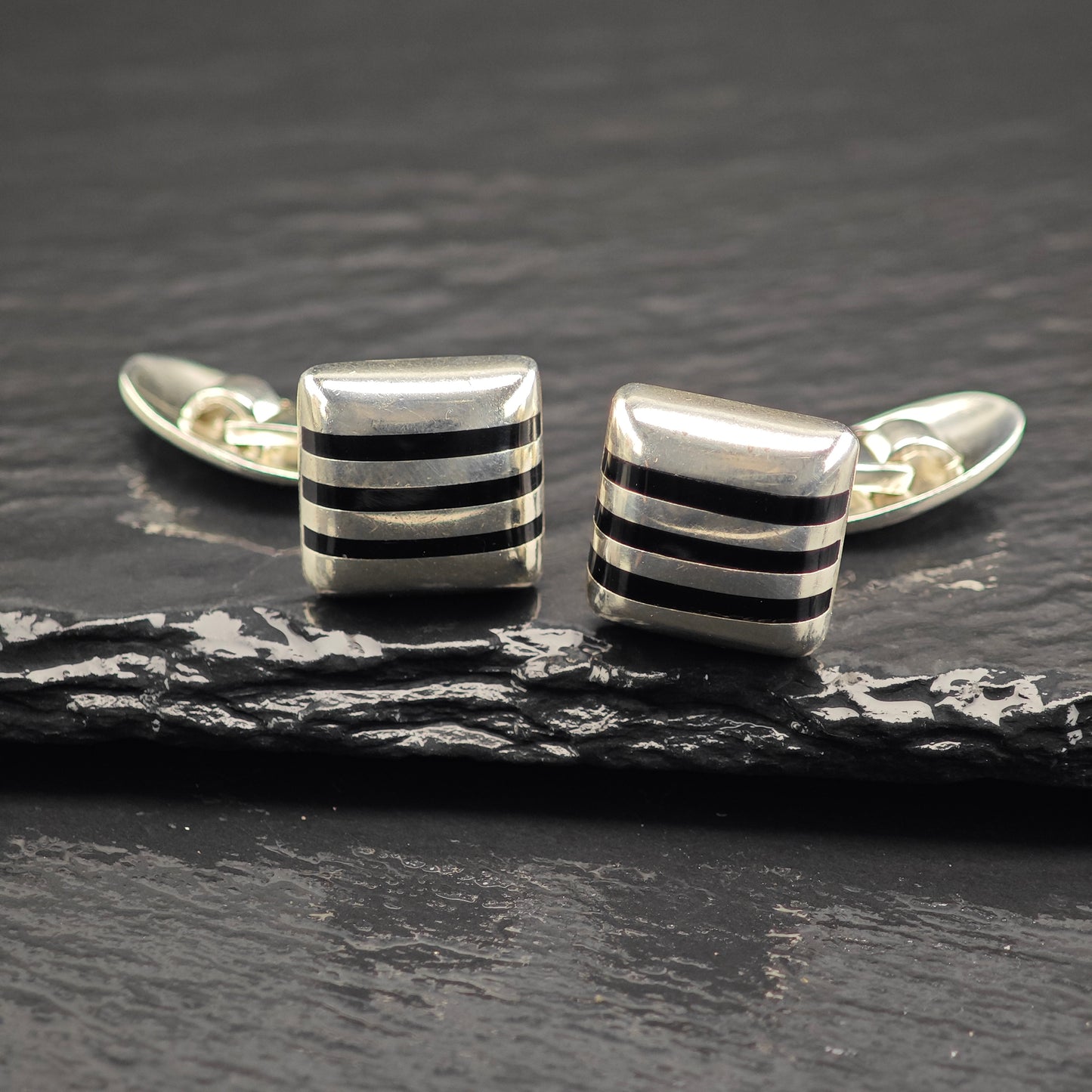 Vintage Bayanihan Black Inlay Cufflinks Sterling Silver MISC0350