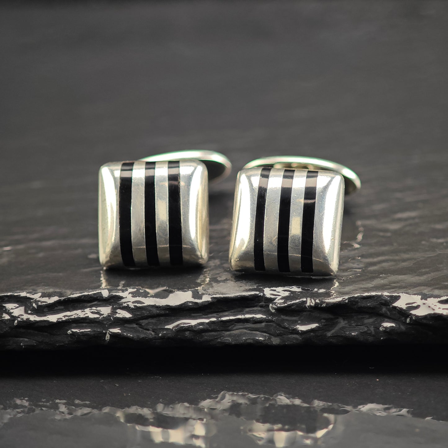 Vintage Bayanihan Black Inlay Cufflinks Sterling Silver MISC0350