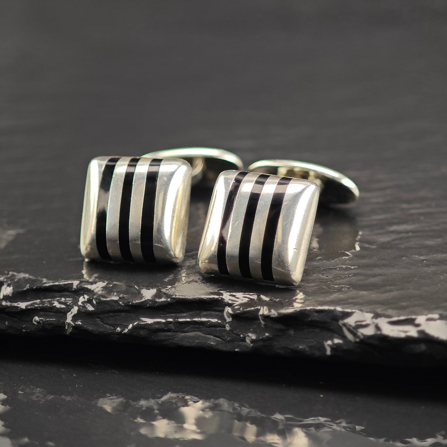Vintage Bayanihan Black Inlay Cufflinks Sterling Silver MISC0350