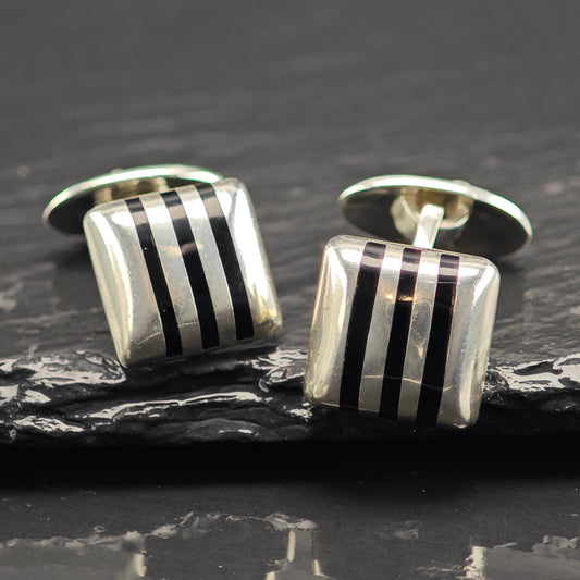 Vintage Bayanihan Black Inlay Cufflinks Sterling Silver MISC0350