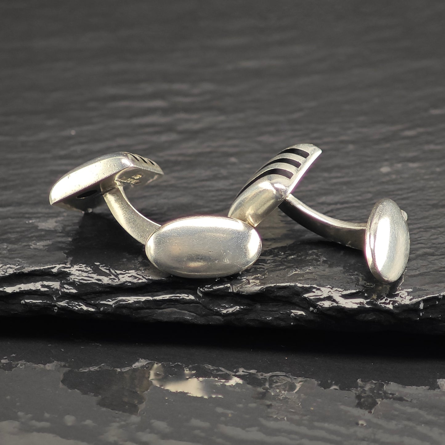 Vintage Bayanihan Black Inlay Cufflinks Sterling Silver MISC0350