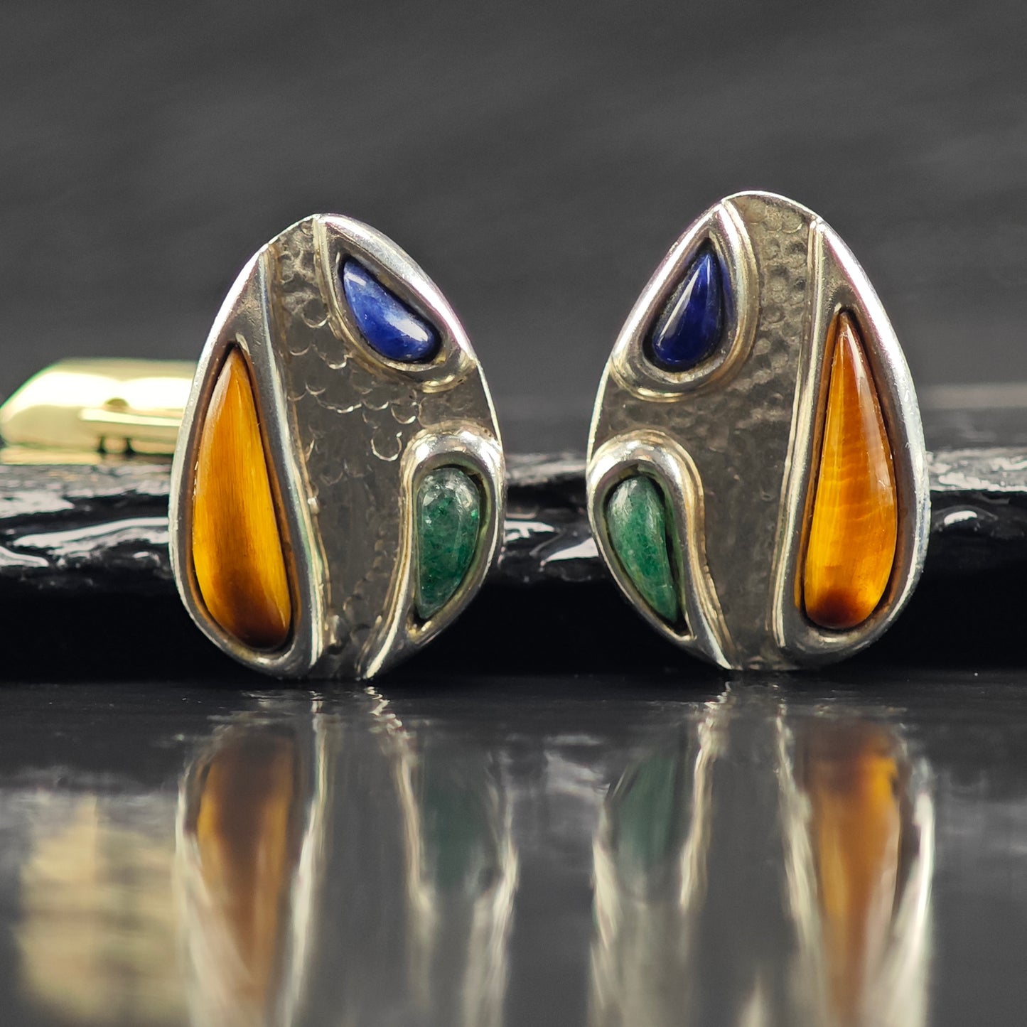 Vintage Taxco Multi-stone Cufflinks Sterling Silver, Copper Backings MISC0351