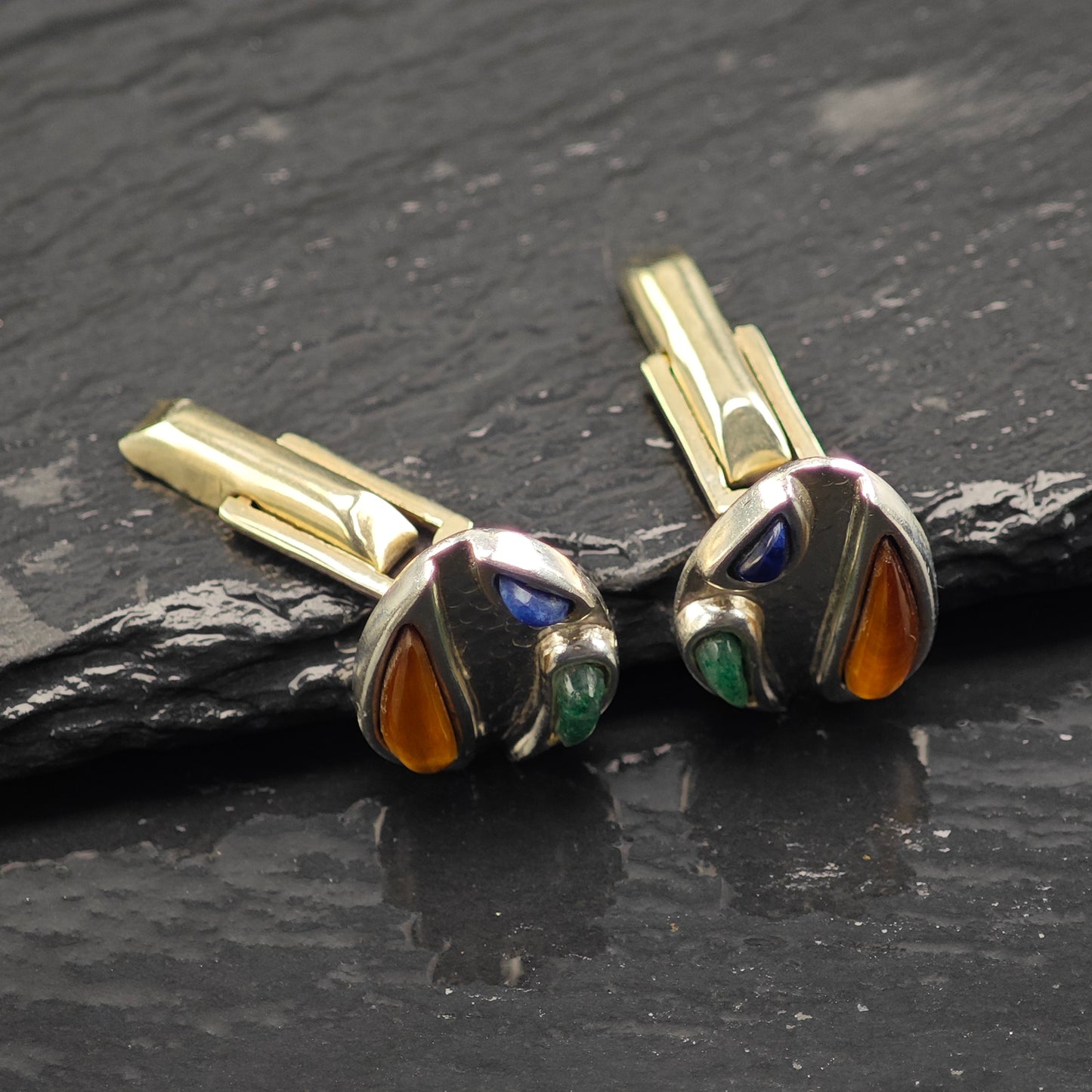 Vintage Taxco Multi-stone Cufflinks Sterling Silver, Copper Backings MISC0351
