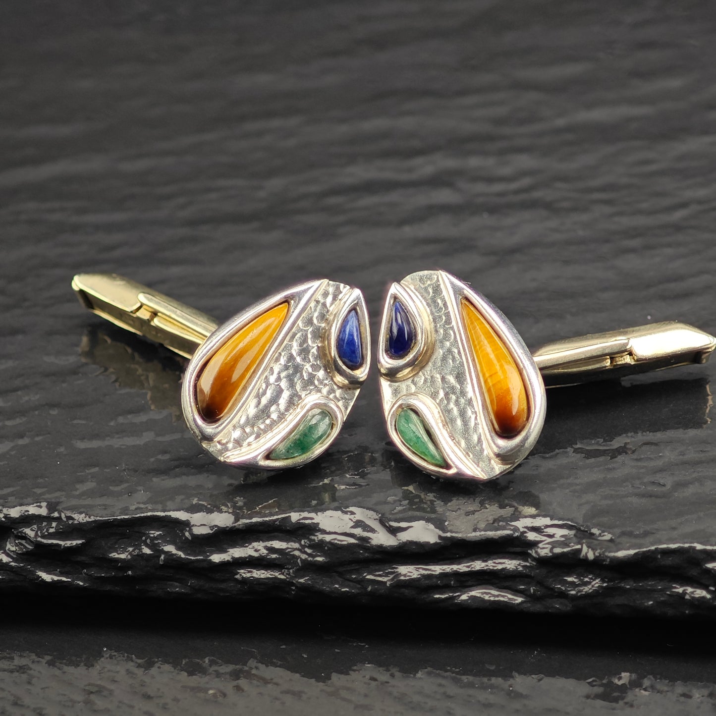Vintage Taxco Multi-stone Cufflinks Sterling Silver, Copper Backings MISC0351