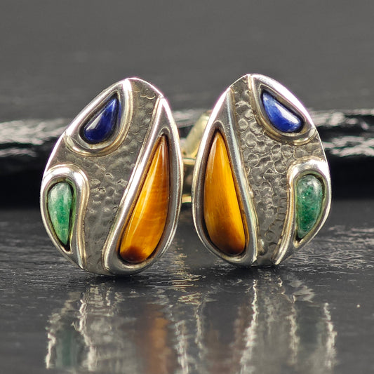 Vintage Taxco Multi-stone Cufflinks Sterling Silver, Copper Backings MISC0351