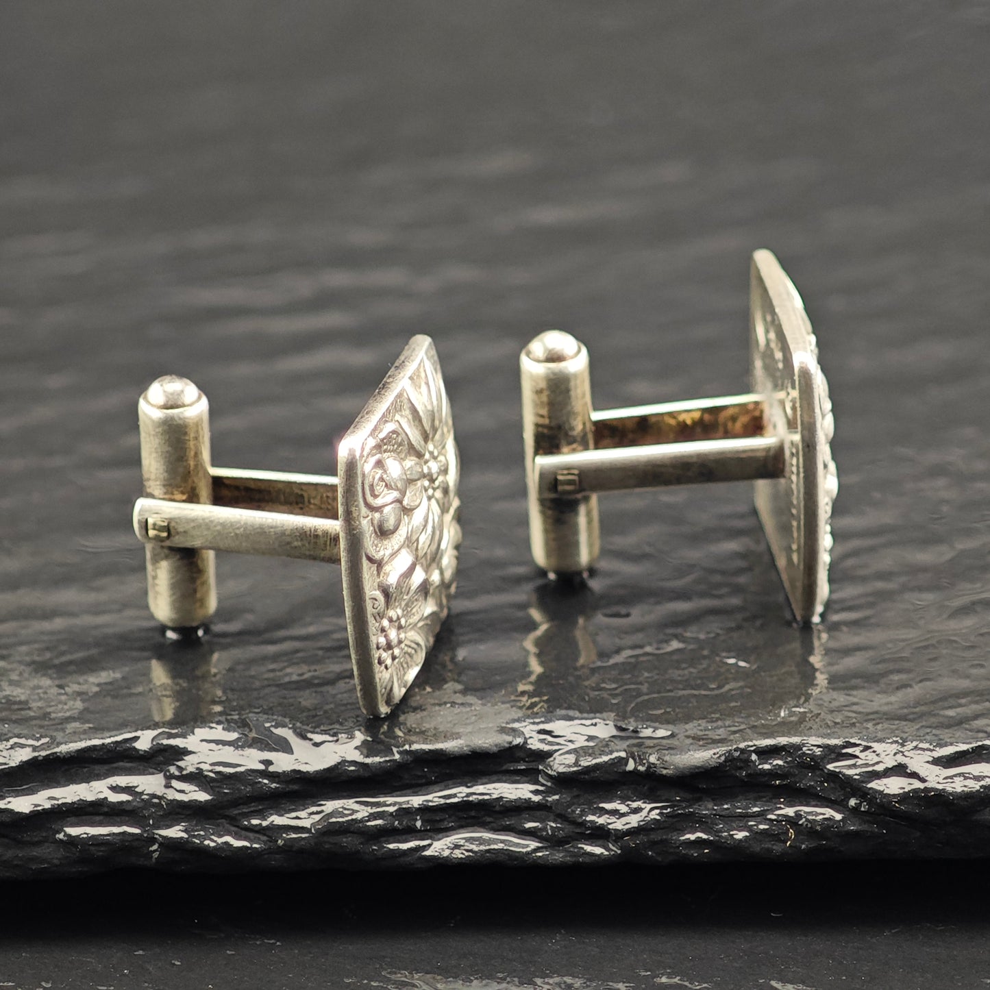 Vintage Floral Repousse Cufflinks Sterling Silver MISC0352