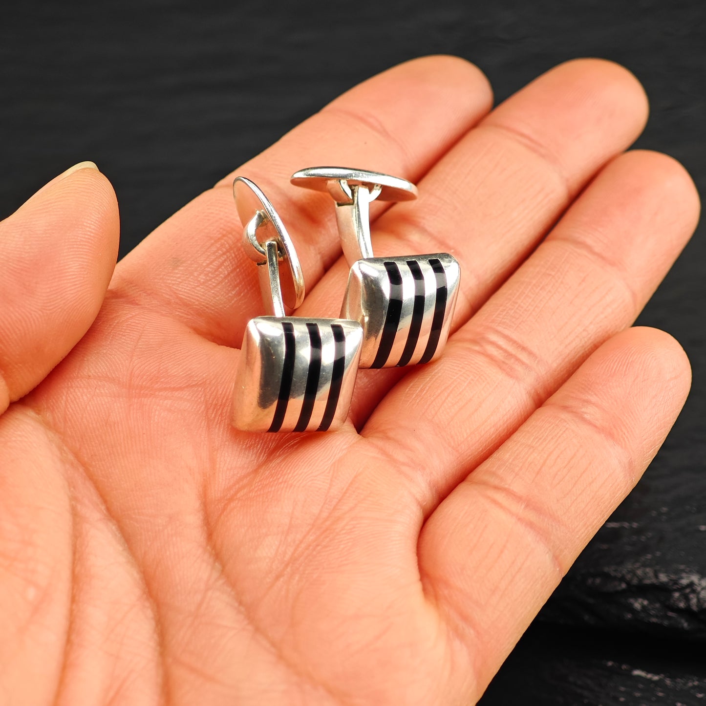 Vintage Bayanihan Black Inlay Cufflinks Sterling Silver MISC0350