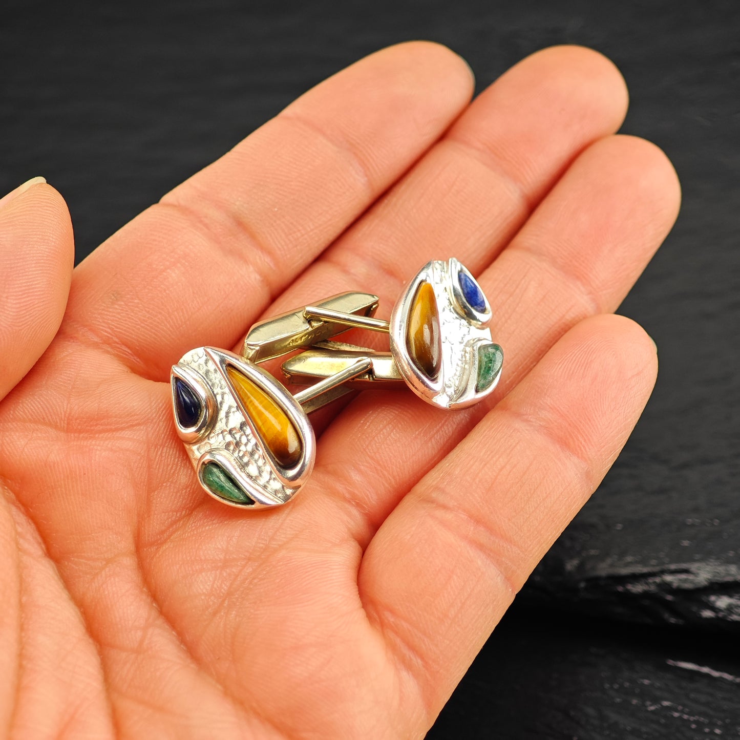 Vintage Taxco Multi-stone Cufflinks Sterling Silver, Copper Backings MISC0351