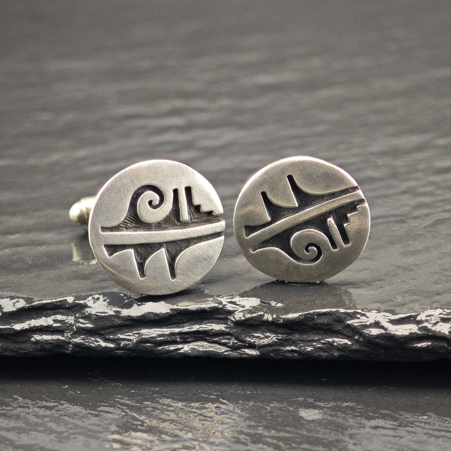 Vintage Hopi Round Overlay Cufflinks Sterling Silver, Copper Backings MISC0354