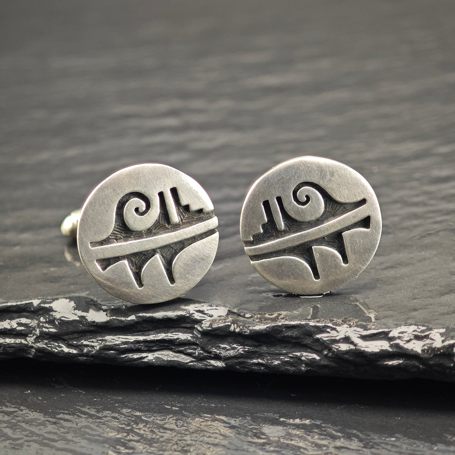 Vintage Hopi Round Overlay Cufflinks Sterling Silver, Copper Backings MISC0354