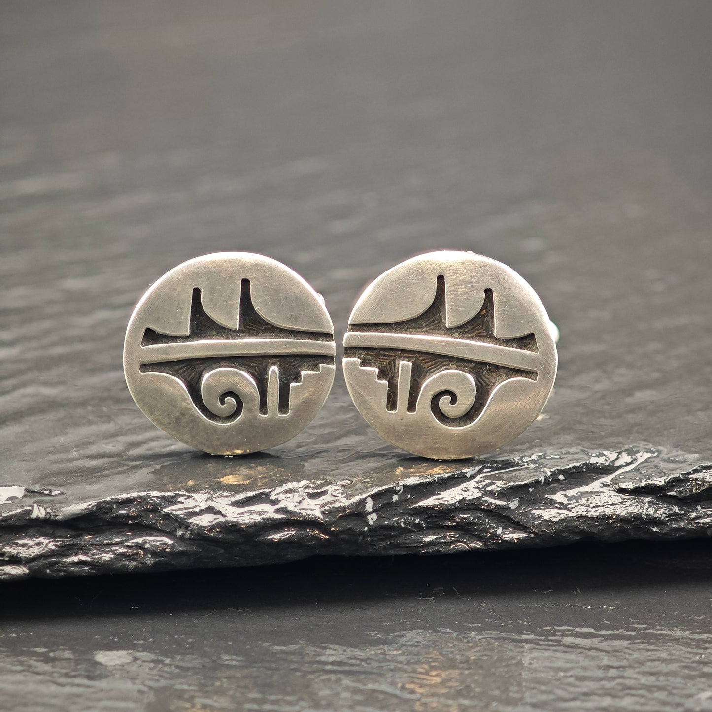 Vintage Hopi Round Overlay Cufflinks Sterling Silver, Copper Backings MISC0354
