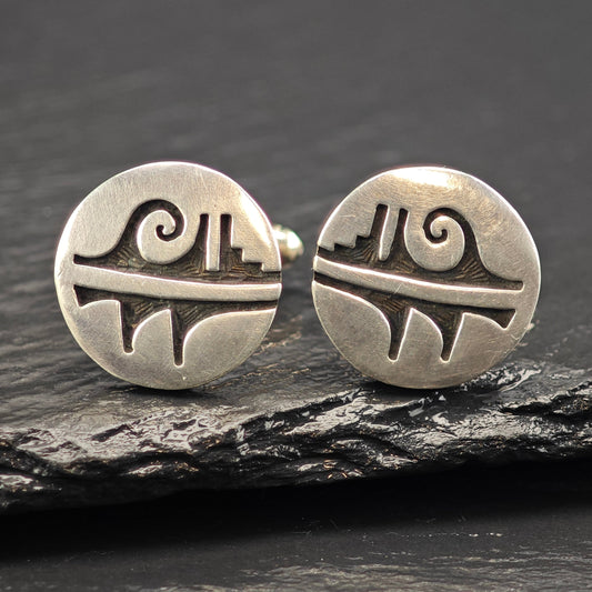 Vintage Hopi Round Overlay Cufflinks Sterling Silver, Copper Backings MISC0354