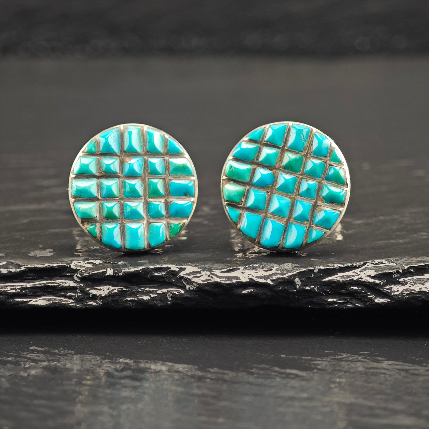 1940's Native American Zuni Turquoise Inlay Cufflinks Sterling Silver MISC0357