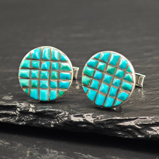 1940's Native American Zuni Turquoise Inlay Cufflinks Sterling Silver MISC0357