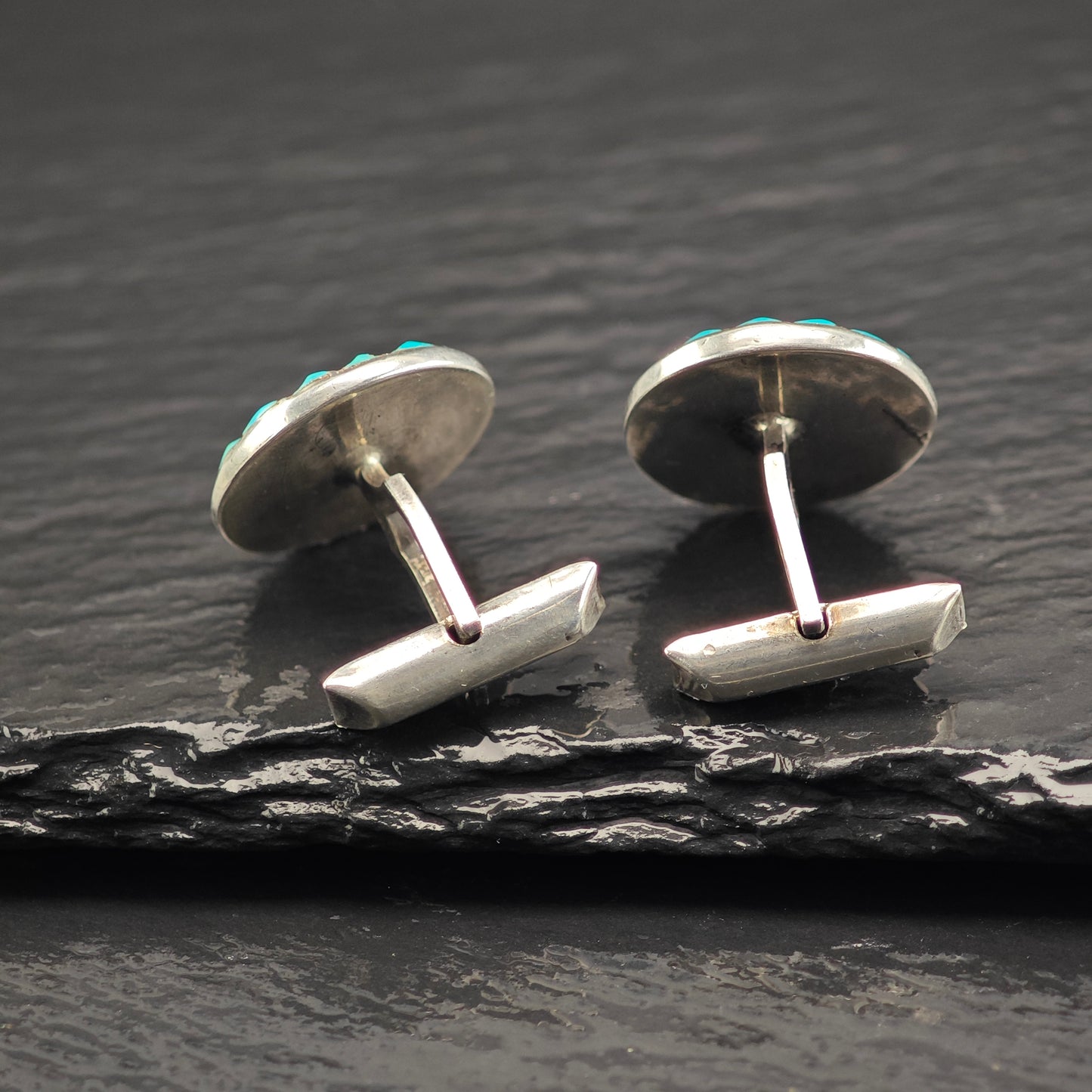 1940's Native American Zuni Turquoise Inlay Cufflinks Sterling Silver MISC0357
