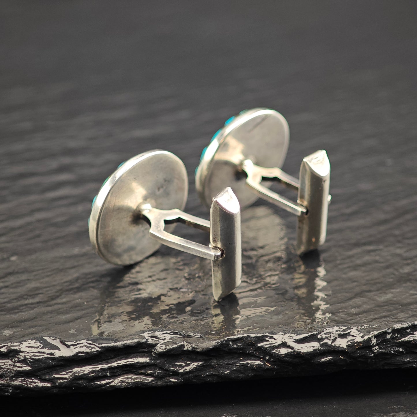 1940's Native American Zuni Turquoise Inlay Cufflinks Sterling Silver MISC0357