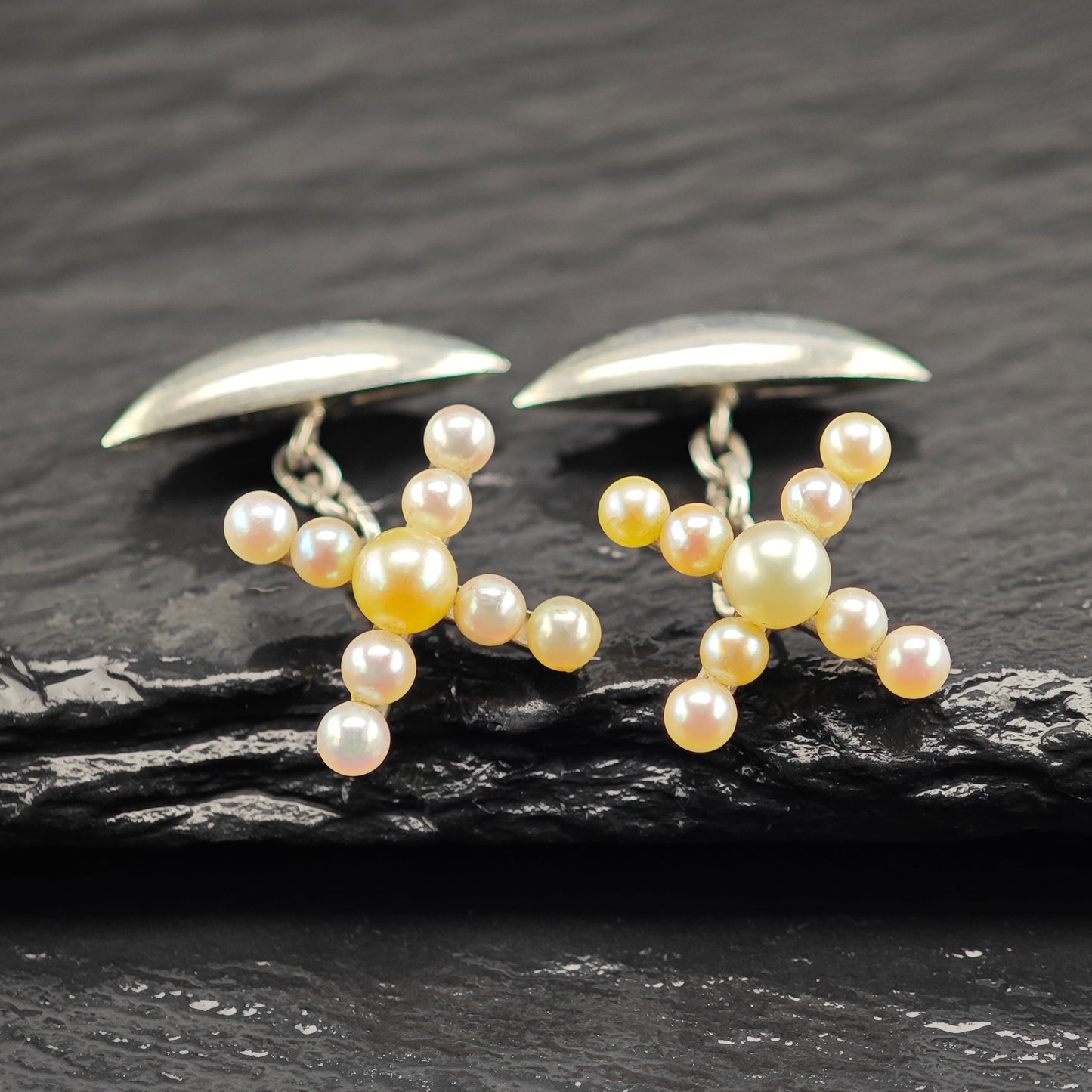 Antique Pearl Cross Cufflinks Sterling Silver MISC0358