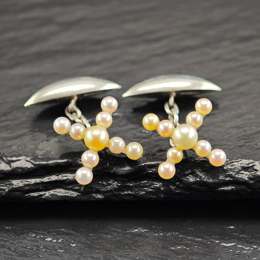 Antique Pearl Cross Cufflinks Sterling Silver MISC0358