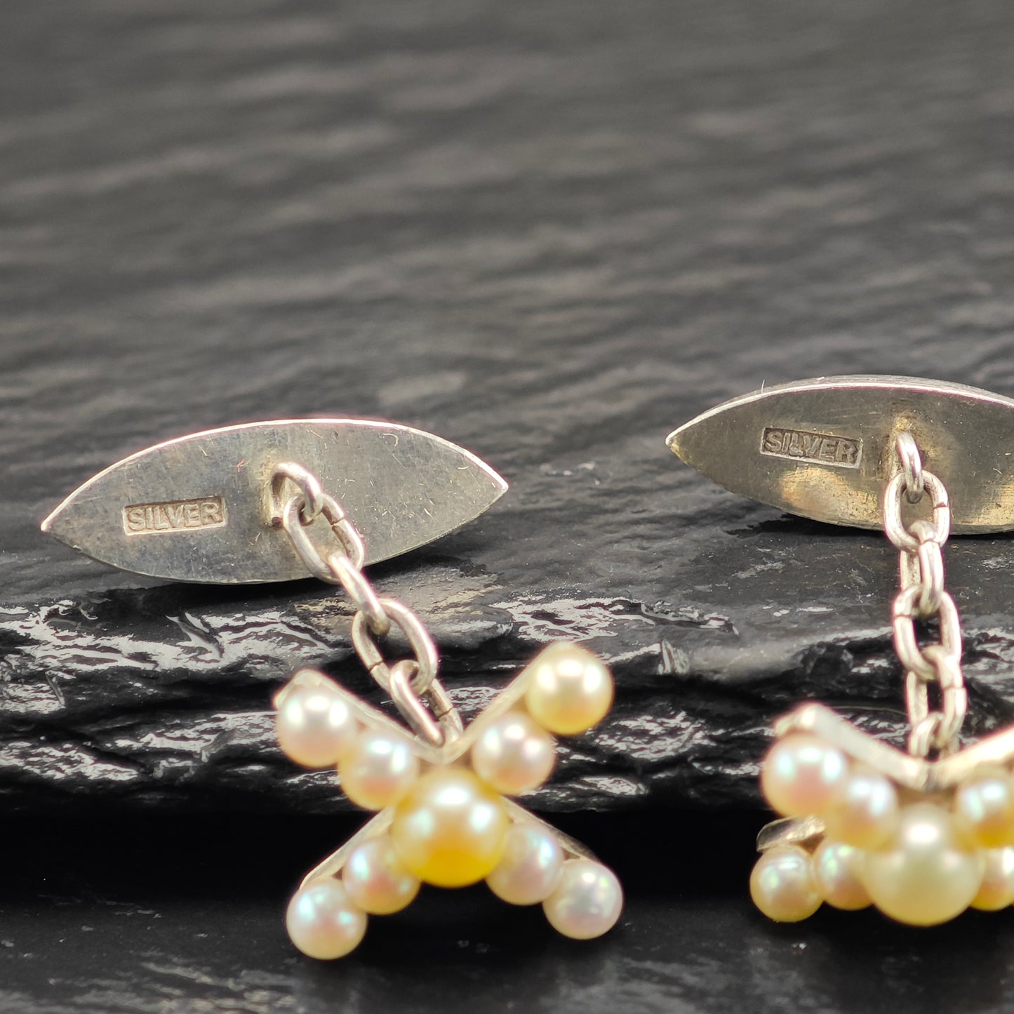 Antique Pearl Cross Cufflinks Sterling Silver MISC0358