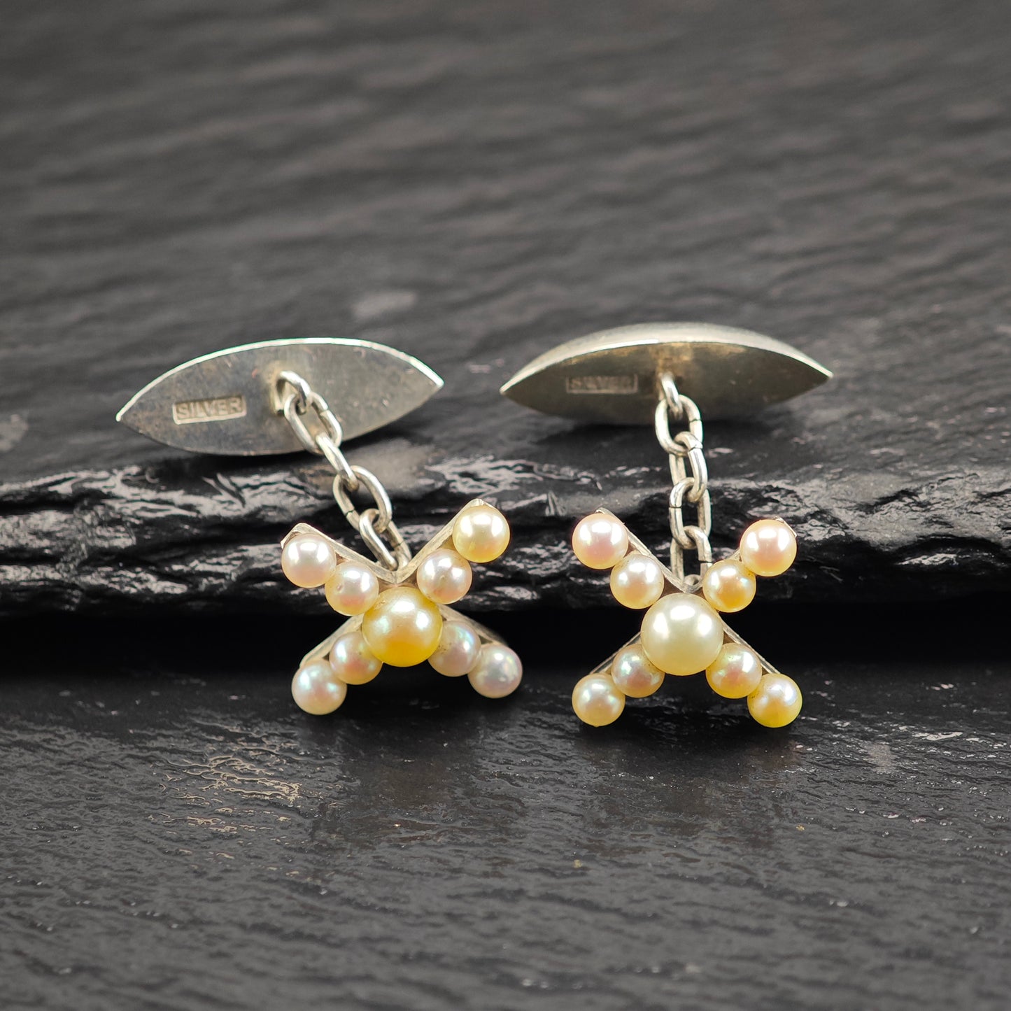 Antique Pearl Cross Cufflinks Sterling Silver MISC0358