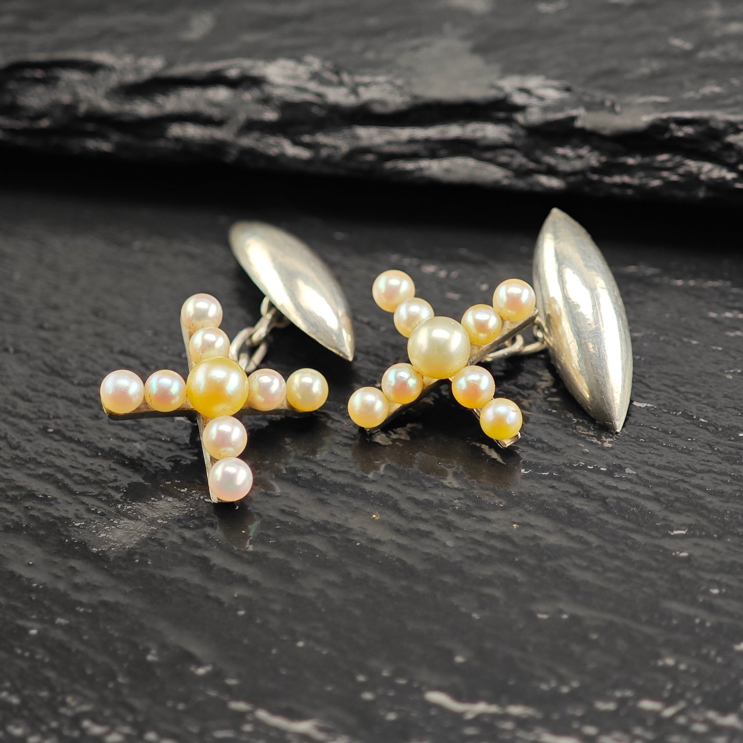 Antique Pearl Cross Cufflinks Sterling Silver MISC0358