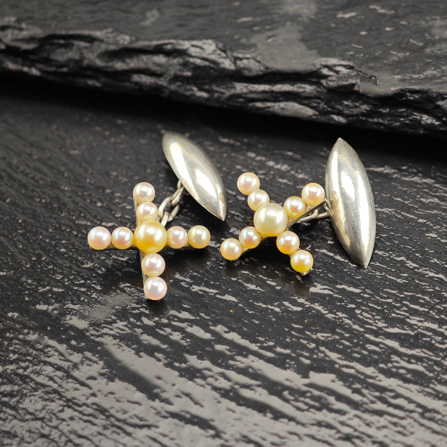 Antique Pearl Cross Cufflinks Sterling Silver MISC0358