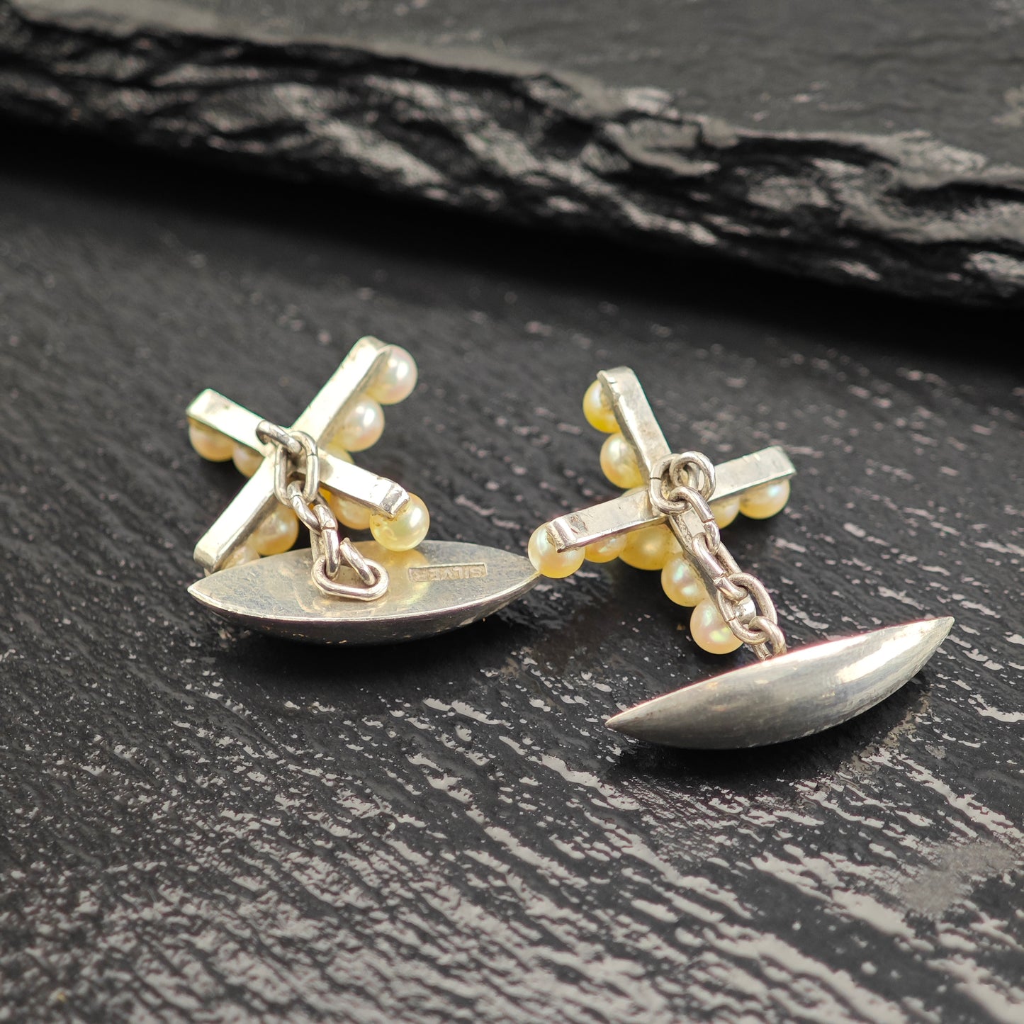 Antique Pearl Cross Cufflinks Sterling Silver MISC0358