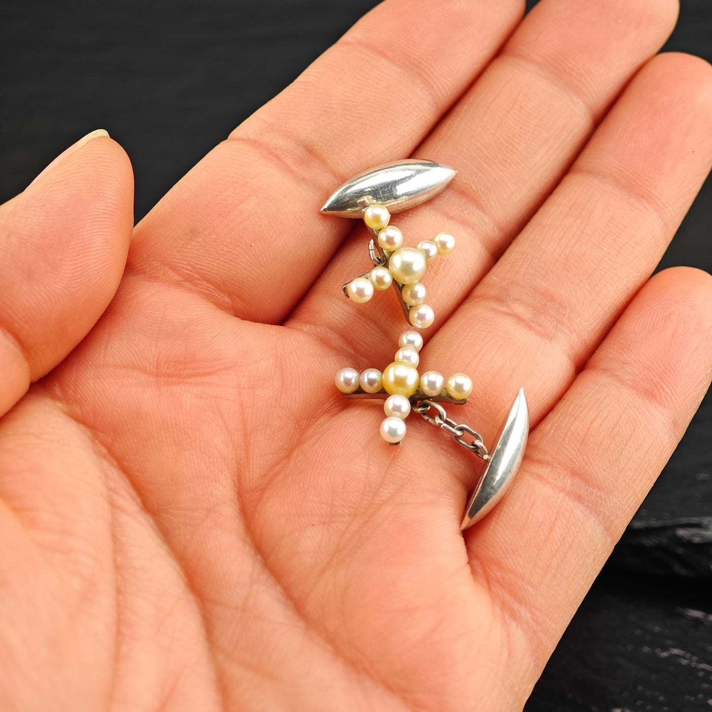 Antique Pearl Cross Cufflinks Sterling Silver MISC0358