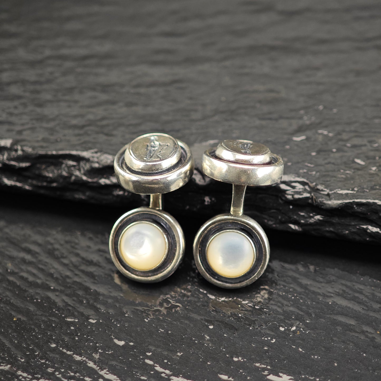 Vintage Greek Designer MOP Cufflinks Sterling Silver MISC0359