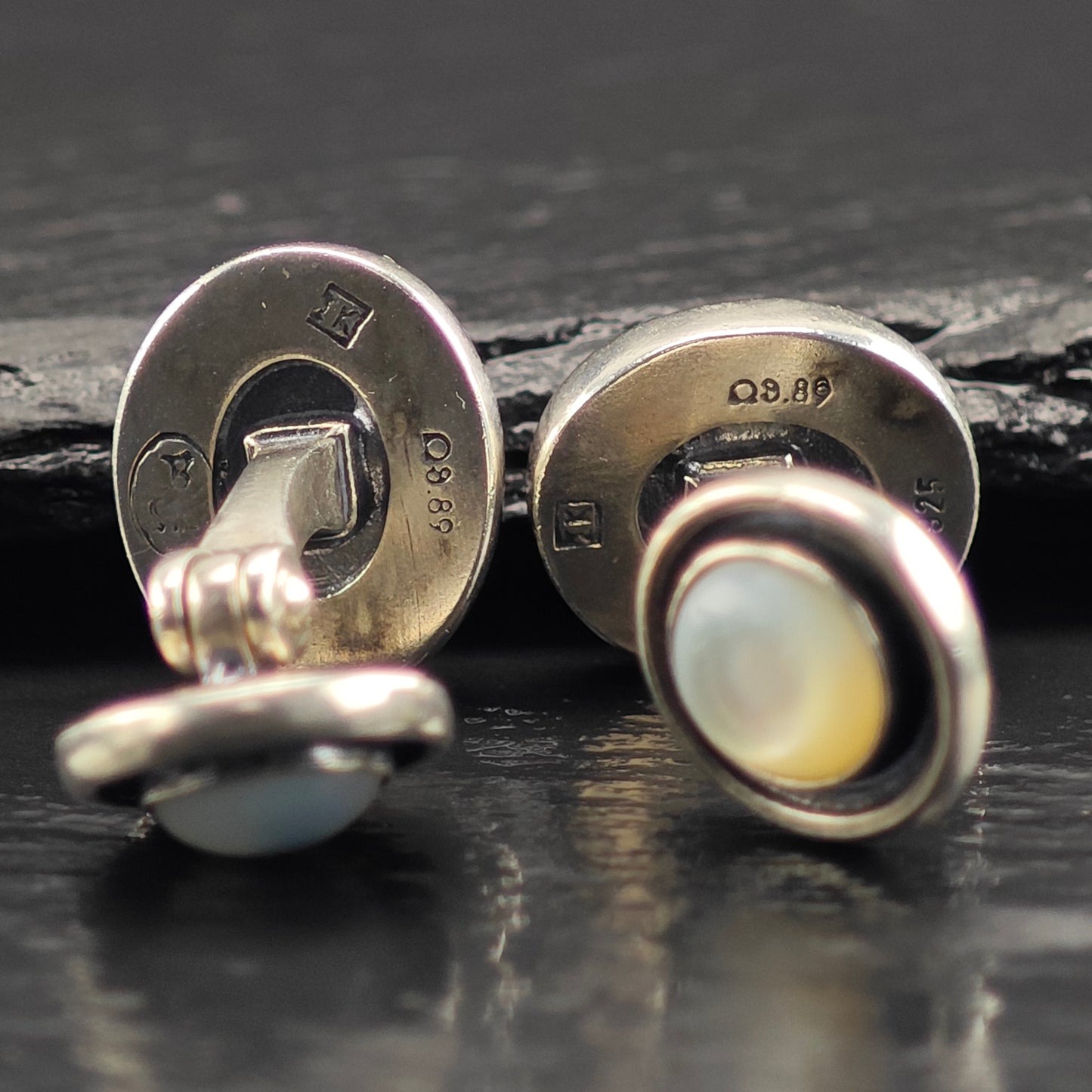 Vintage Greek Designer MOP Cufflinks Sterling Silver MISC0359