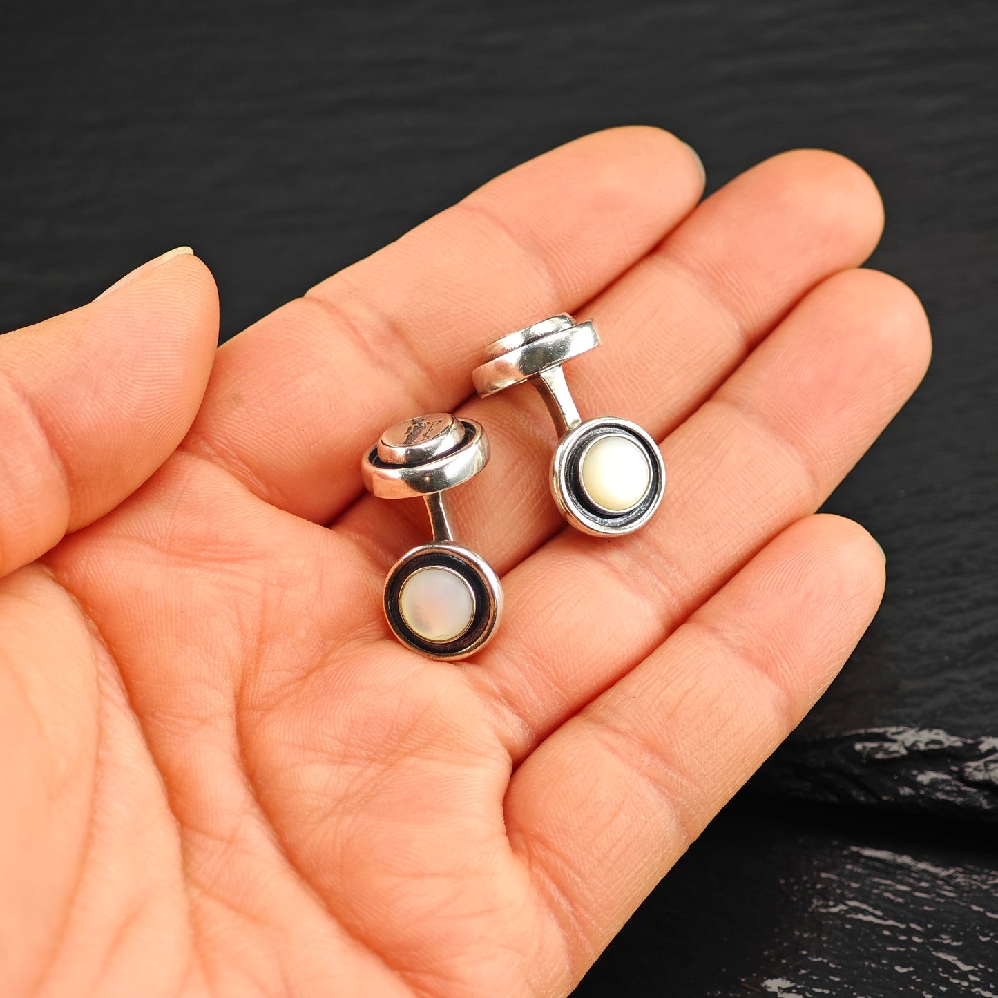 Vintage Greek Designer MOP Cufflinks Sterling Silver MISC0359