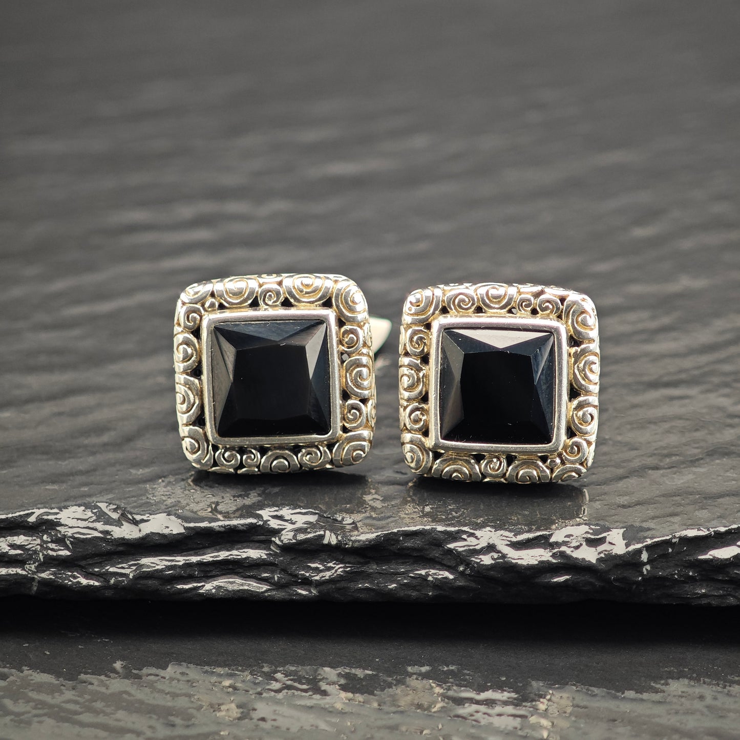 Onyx Filigree Squared Cufflinks Sterling Silver MISC0360