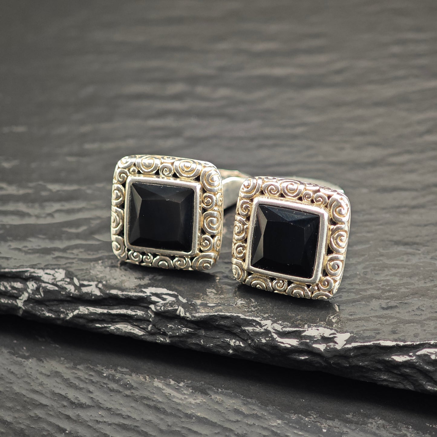 Onyx Filigree Squared Cufflinks Sterling Silver MISC0360