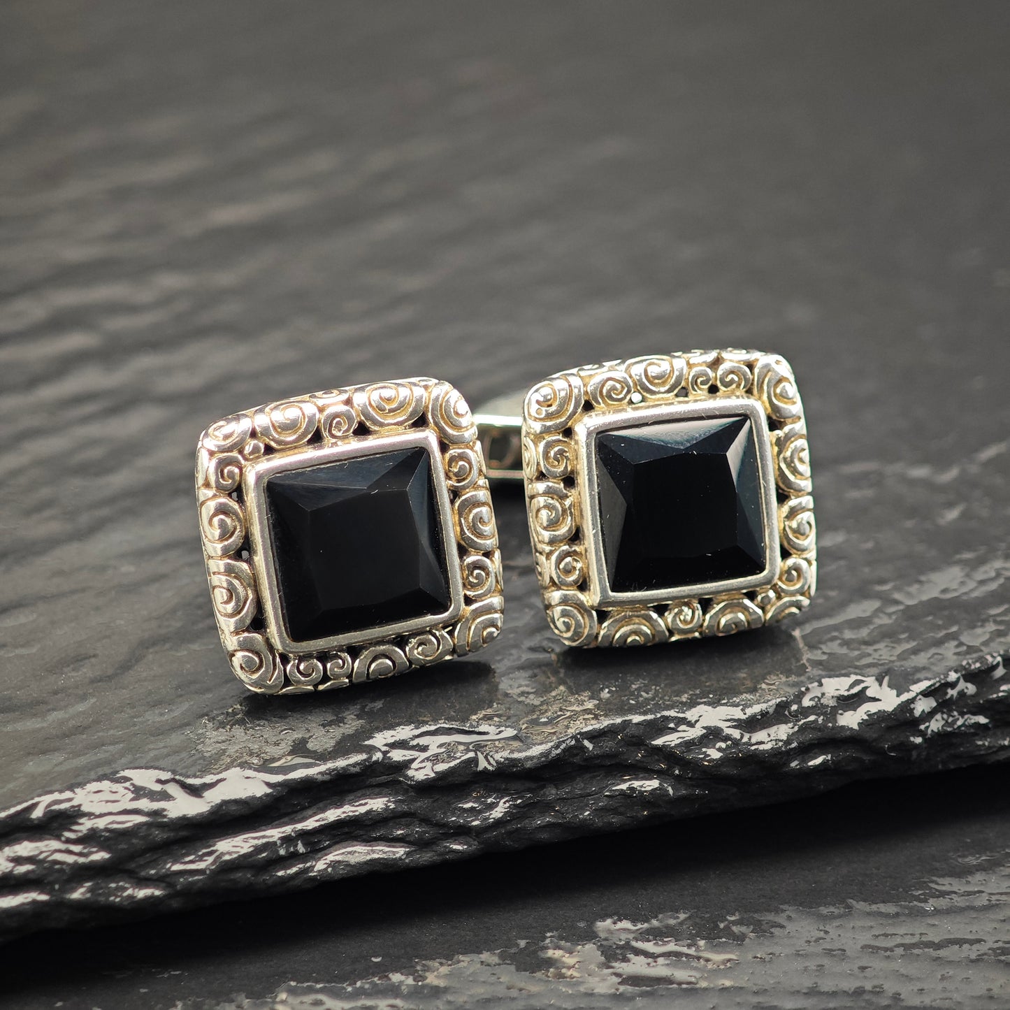Onyx Filigree Squared Cufflinks Sterling Silver MISC0360