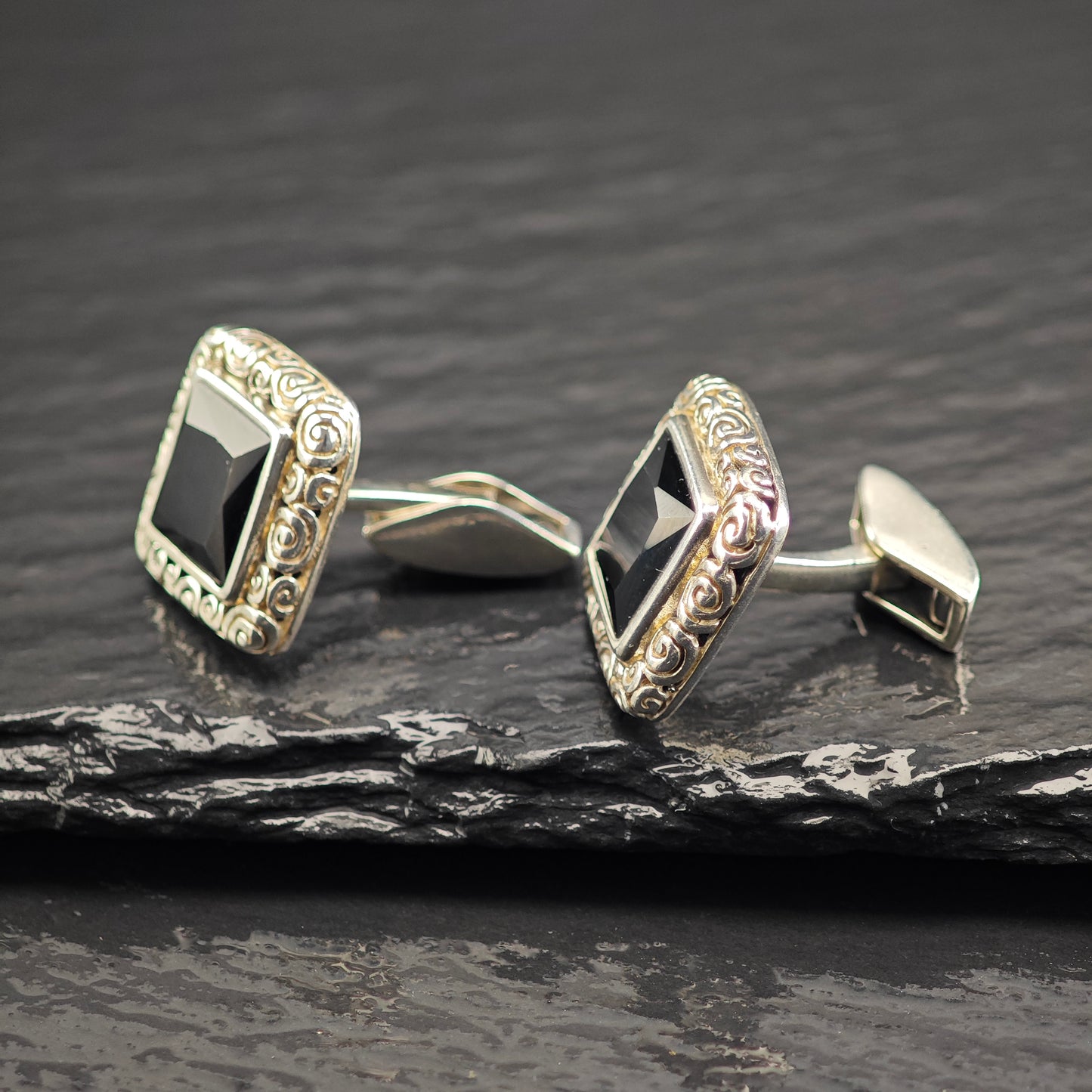 Onyx Filigree Squared Cufflinks Sterling Silver MISC0360