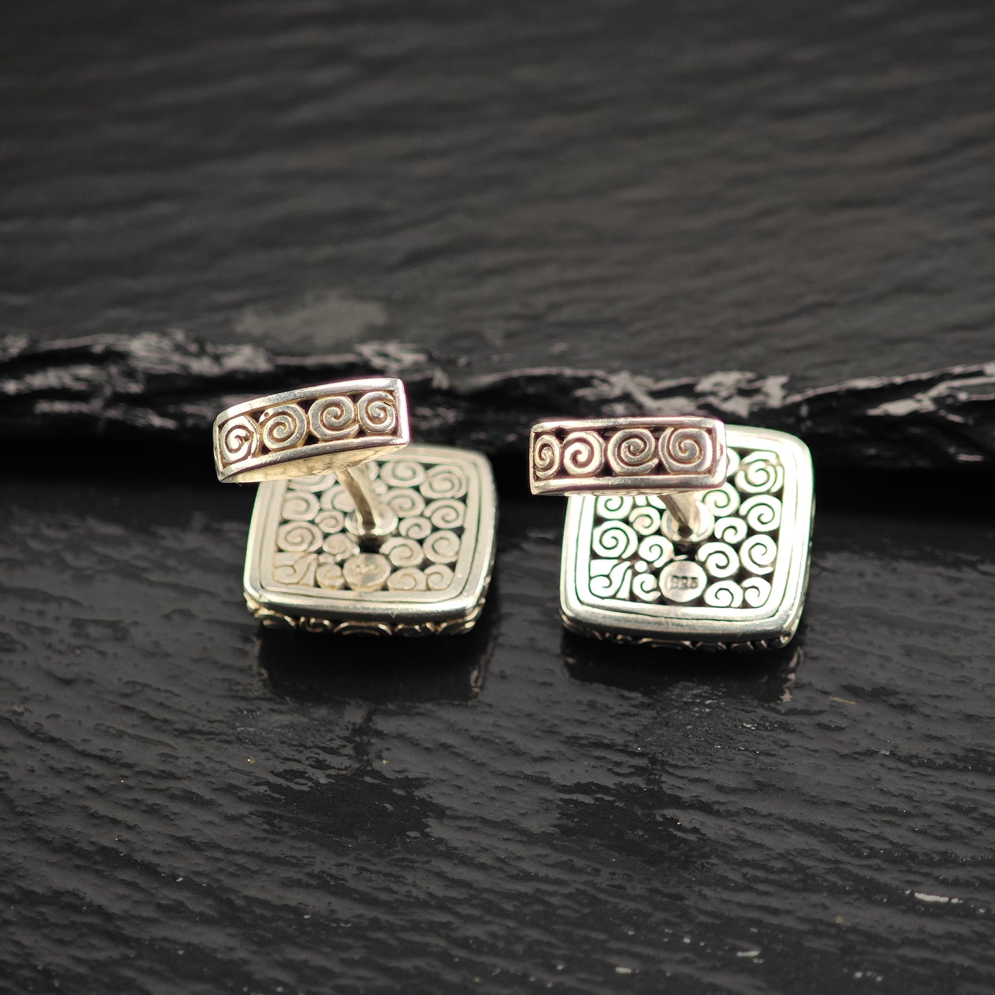 Onyx Filigree Squared Cufflinks Sterling Silver MISC0360