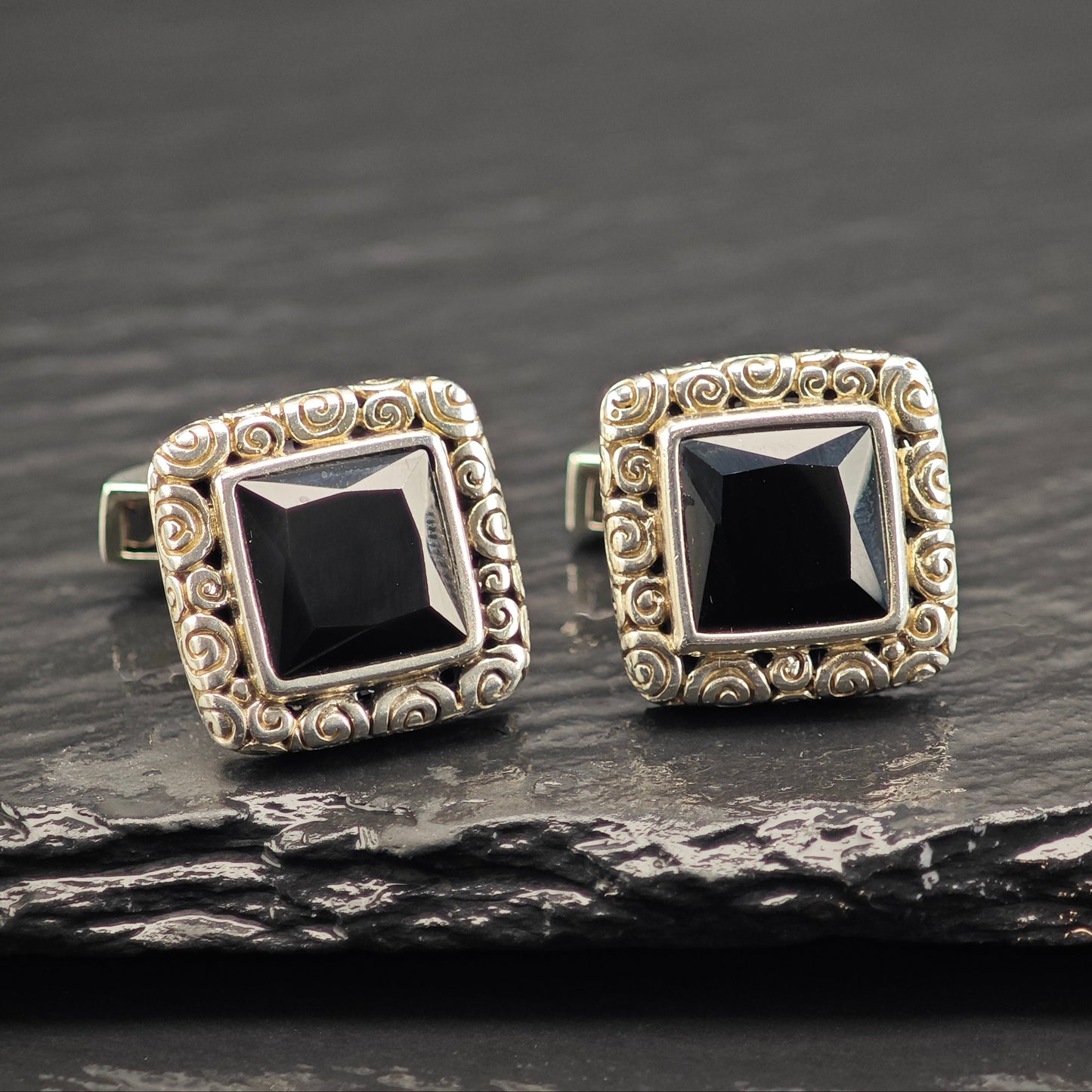 Onyx Filigree Squared Cufflinks Sterling Silver MISC0360