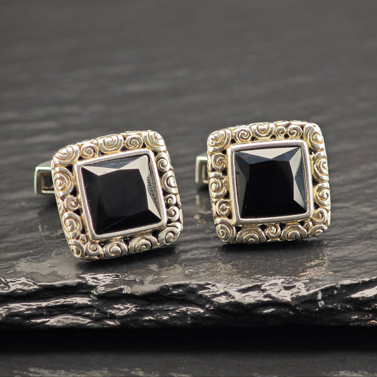 Onyx Filigree Squared Cufflinks Sterling Silver MISC0360