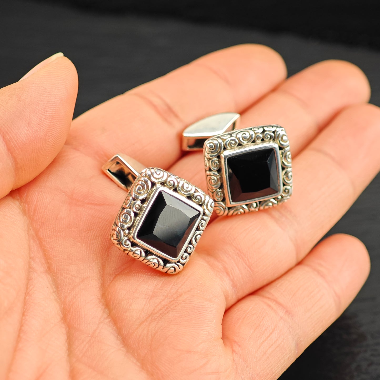 Onyx Filigree Squared Cufflinks Sterling Silver MISC0360