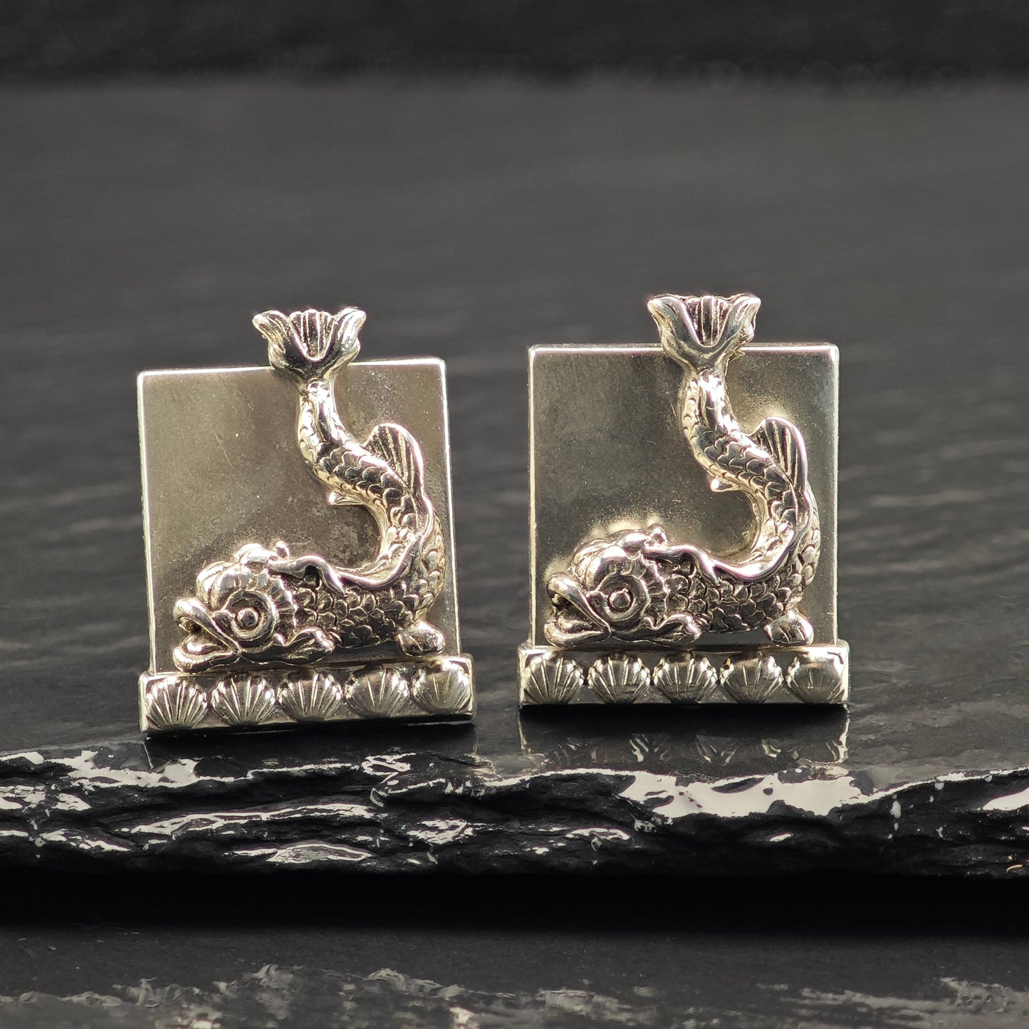 Vintage Swank Dragon Fish, Modernist Cufflinks Sterling Silver MISC0361