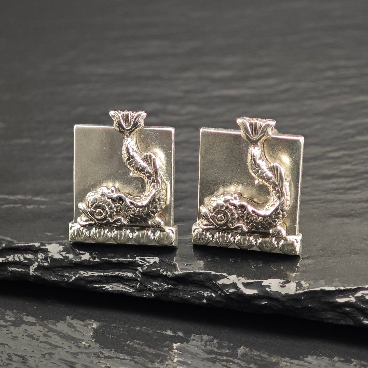 Vintage Swank Dragon Fish, Modernist Cufflinks Sterling Silver MISC0361