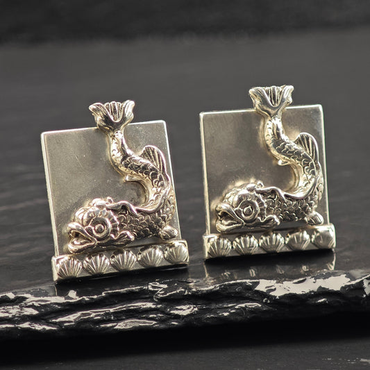 Vintage Swank Dragon Fish, Modernist Cufflinks Sterling Silver MISC0361