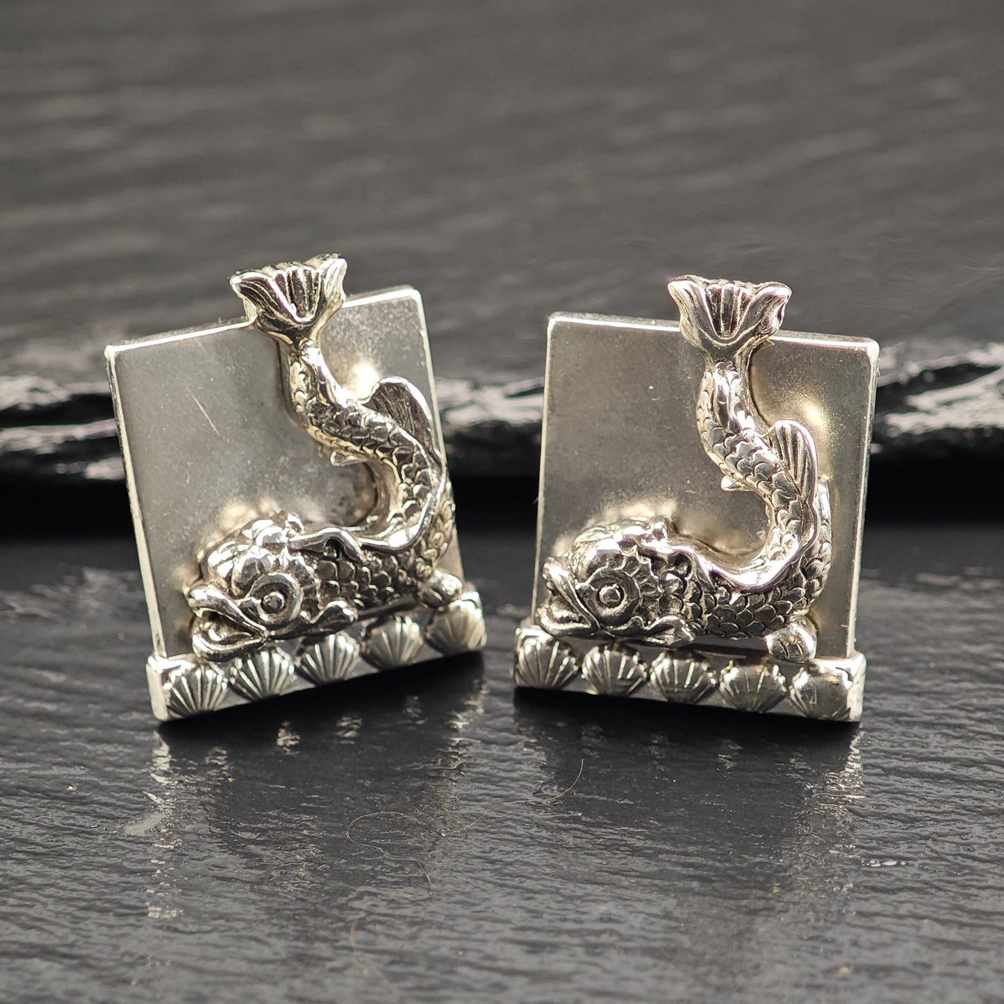 Vintage Swank Dragon Fish, Modernist Cufflinks Sterling Silver MISC0361
