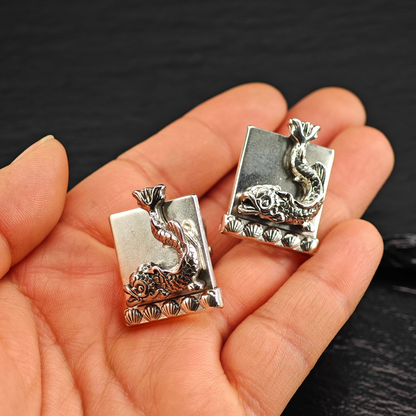 Vintage Swank Dragon Fish, Modernist Cufflinks Sterling Silver MISC0361