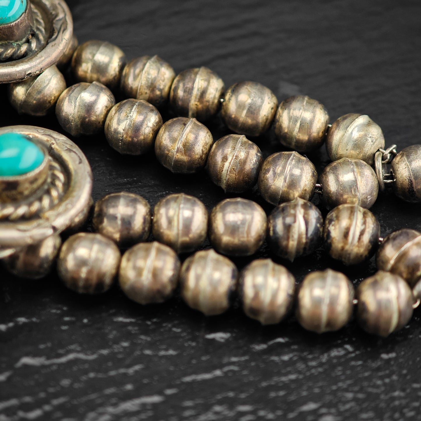 Vintage Native American Turquoise Sterling Silver Squash Blossom Necklace N2686